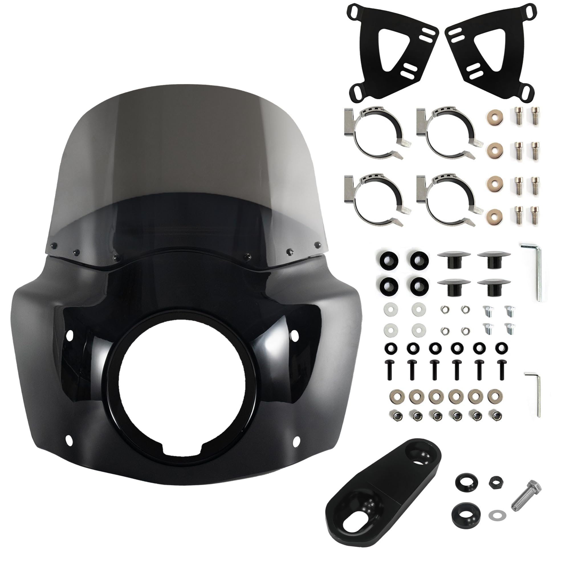 FATECIM Motorcycle 5.75" Headlight Fairing with 11" Smoke Windshield Windscreen & 35-41mm Mounting Hardware For Harley 86-15 Sportster 1200 Iron 883 XL883N Sportster 1100