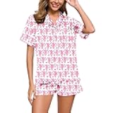 Womens Y2k Pajama Set 2 Piece Button Monkey Shorts Set，Y2k Floral Cute Monkey Pajama Set， Loungewear Pajamas