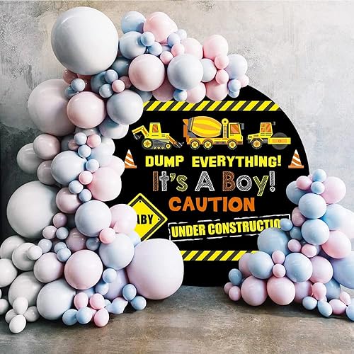 Miniatura 2 de DORCEV Diámetro de 3 pies de construcción temática de cumpleaños, cubierta redonda de telón de fondo para excavadora, grúa de constructor, camión