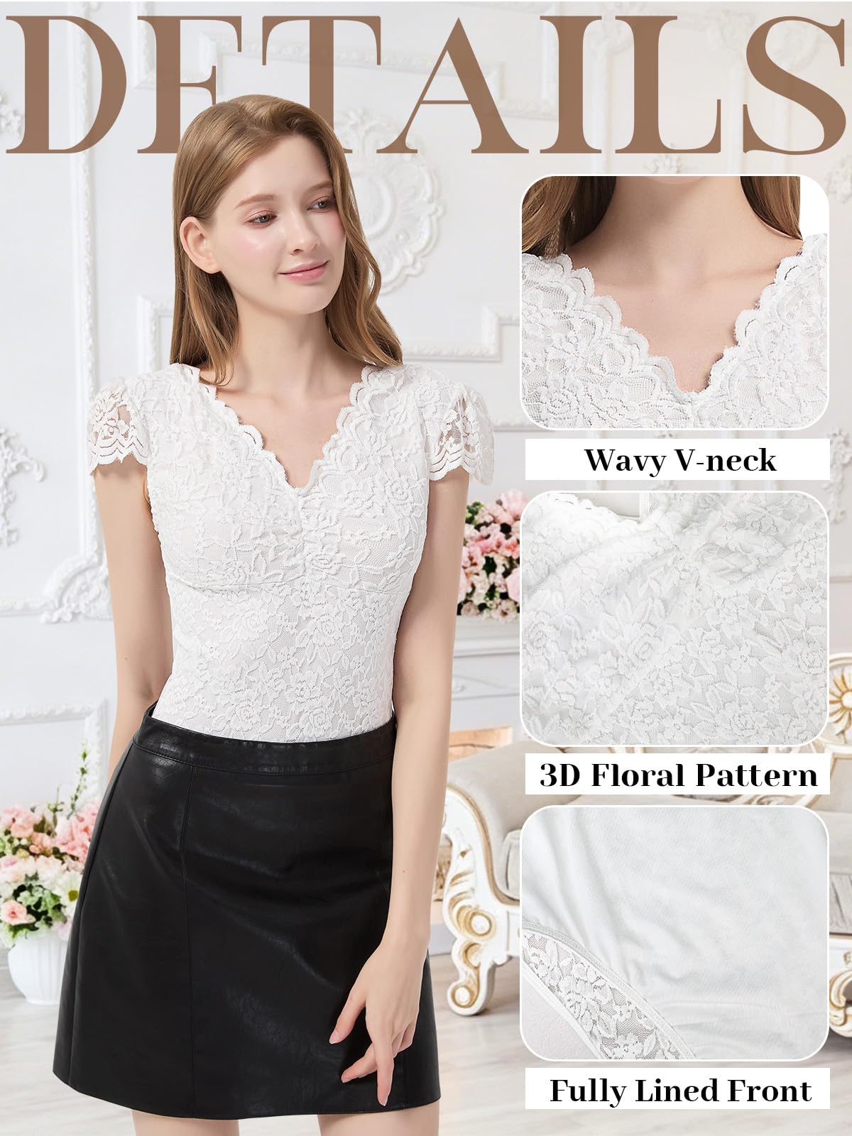 Body Damen Spitze Bodysuit V-Ausschnitt Kurzarm Trachtenbody Elegant Sexy Rückenfreie Spitzenbody Floral Stickerei Bodies Dirndl Body mit Druckknöpfen Festival Party Going Out Oberteil