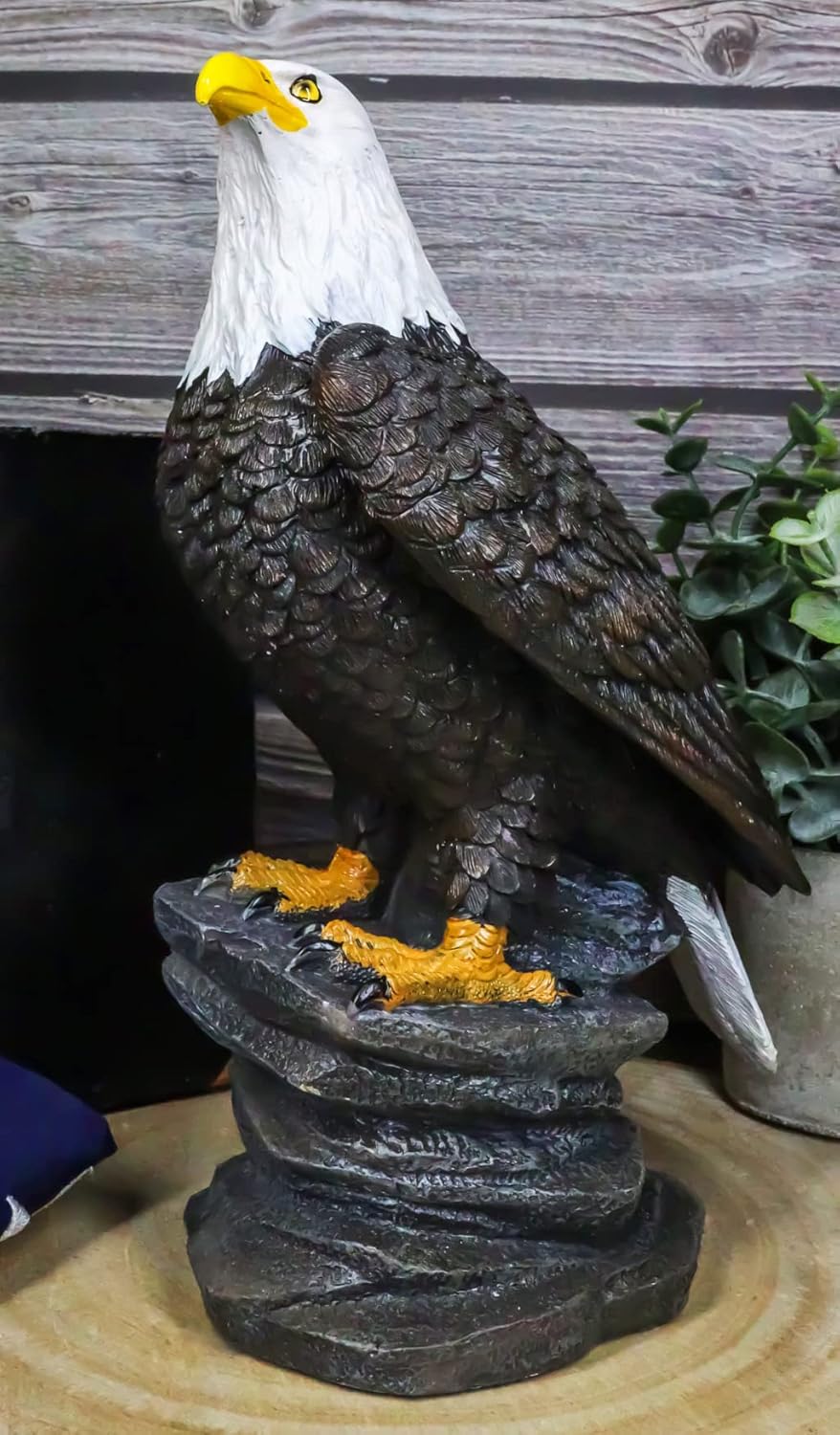 Ebros 9" Tall Realistic American Pride Majestic Bald Eagle Perching On Cliff Rock Statue USA National Emblem Eagles Independence Day American Gallery Quality Home Patio Decor Figurine
