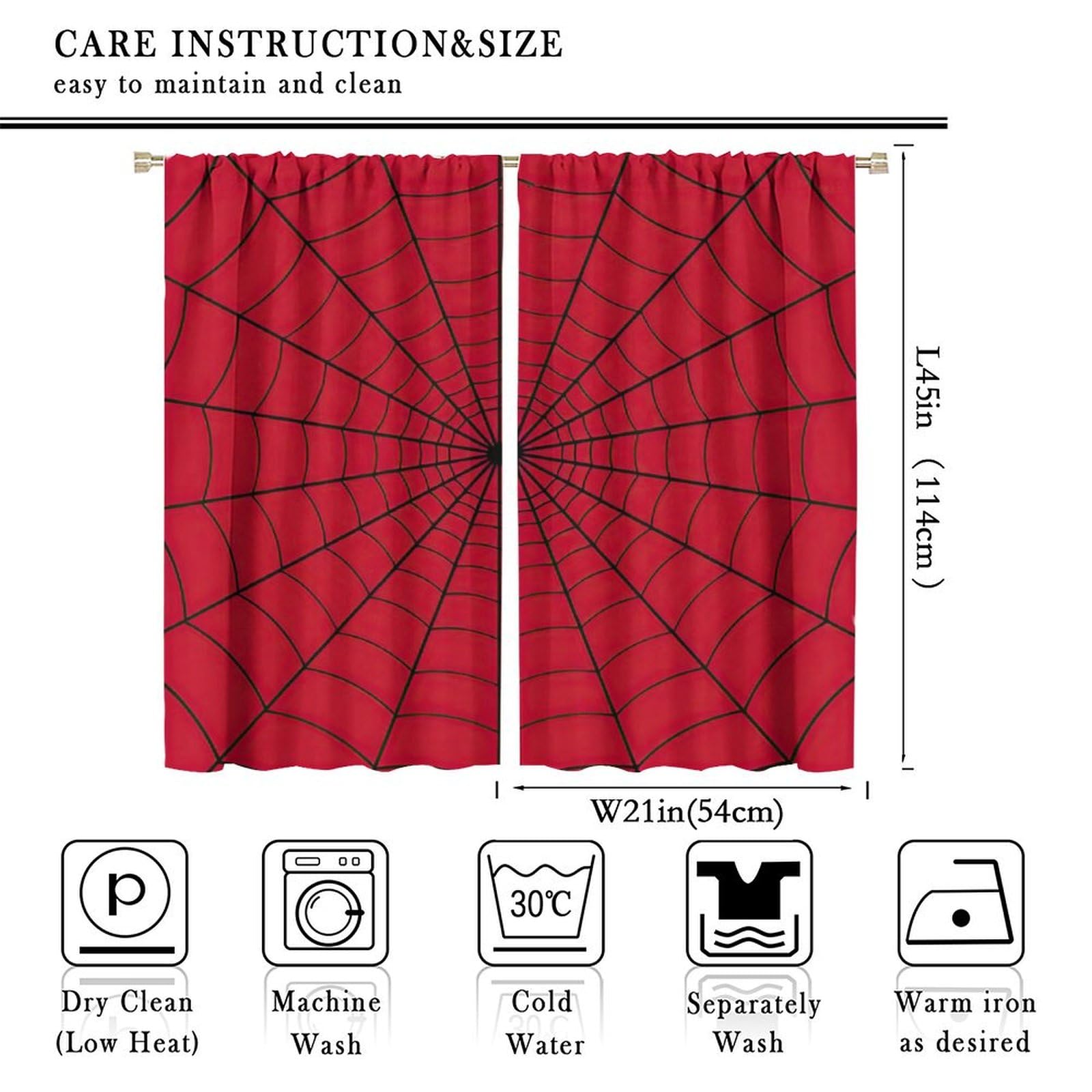 Rideaux de fenêtre Super héros Toile d'araignée Rouges pour Enfants 106,7 x 114,3 cm