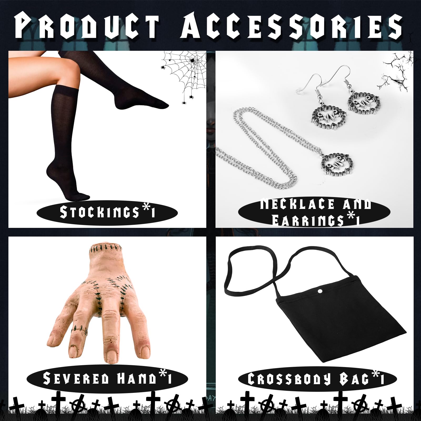 Kitimi Wednesday Costume Women Black Dress Girls Costume Family with Hand Knee Socks for Carnival Halloween Cosplay Party - Image 3