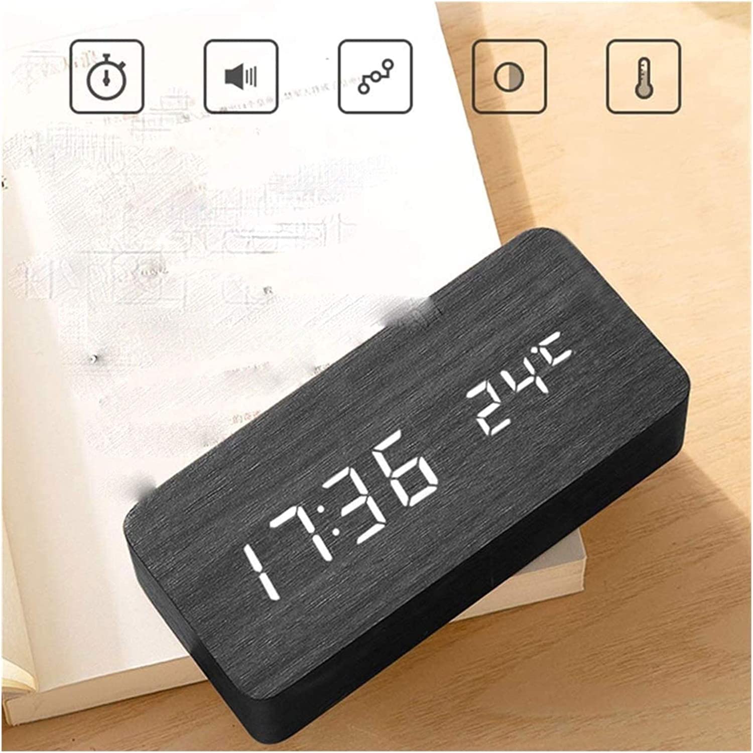 Despertador, Reloj digital de madera con pantalla LED electrónica tiempo