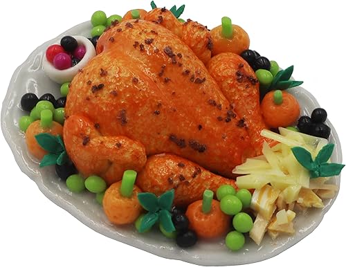 Casa de muñecas Pavo asado en miniatura con verduras Cena Cocina Comida Accesorios