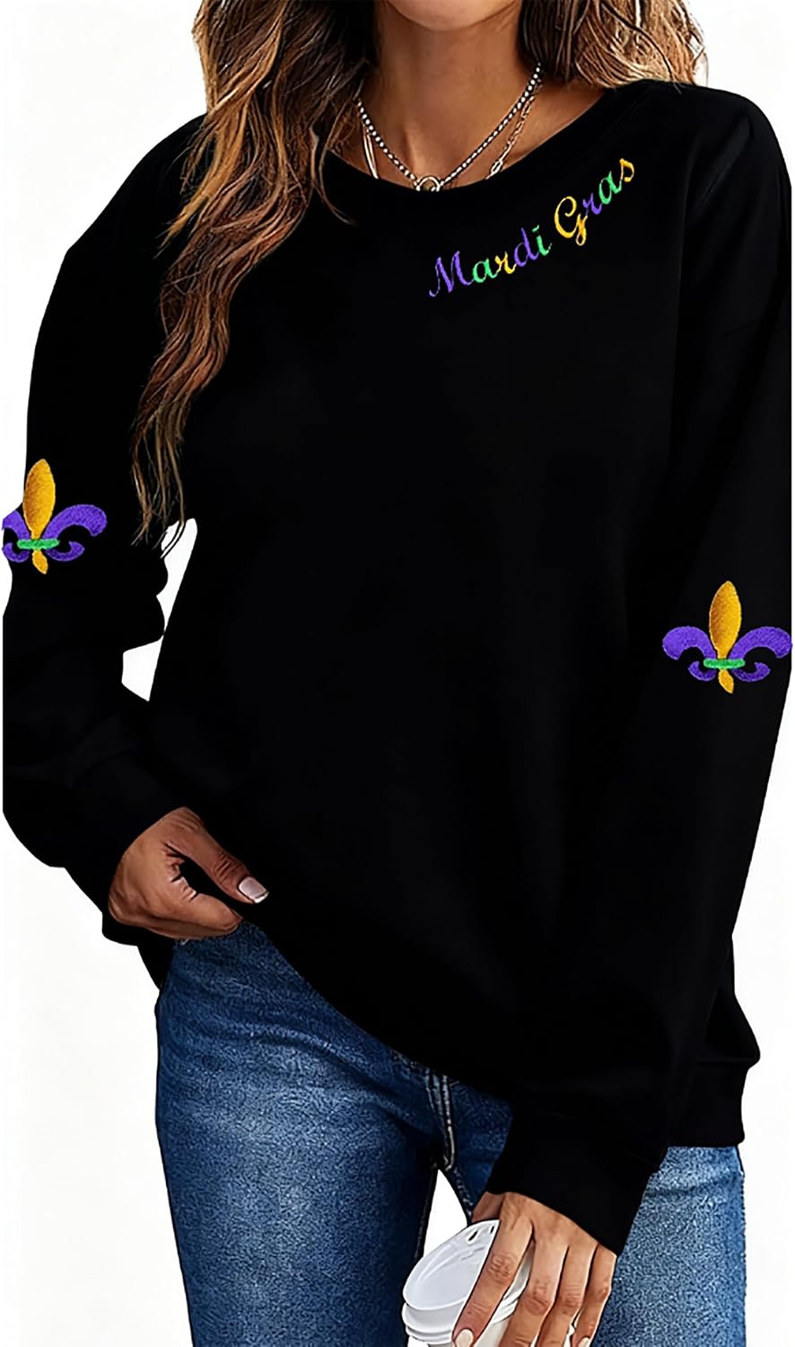 Mardi Gras Sweatshirt for Women New Orleans Party Mask Graphic Shirts Fat Tuesday Holiday Long Sleeve Pullover Tops