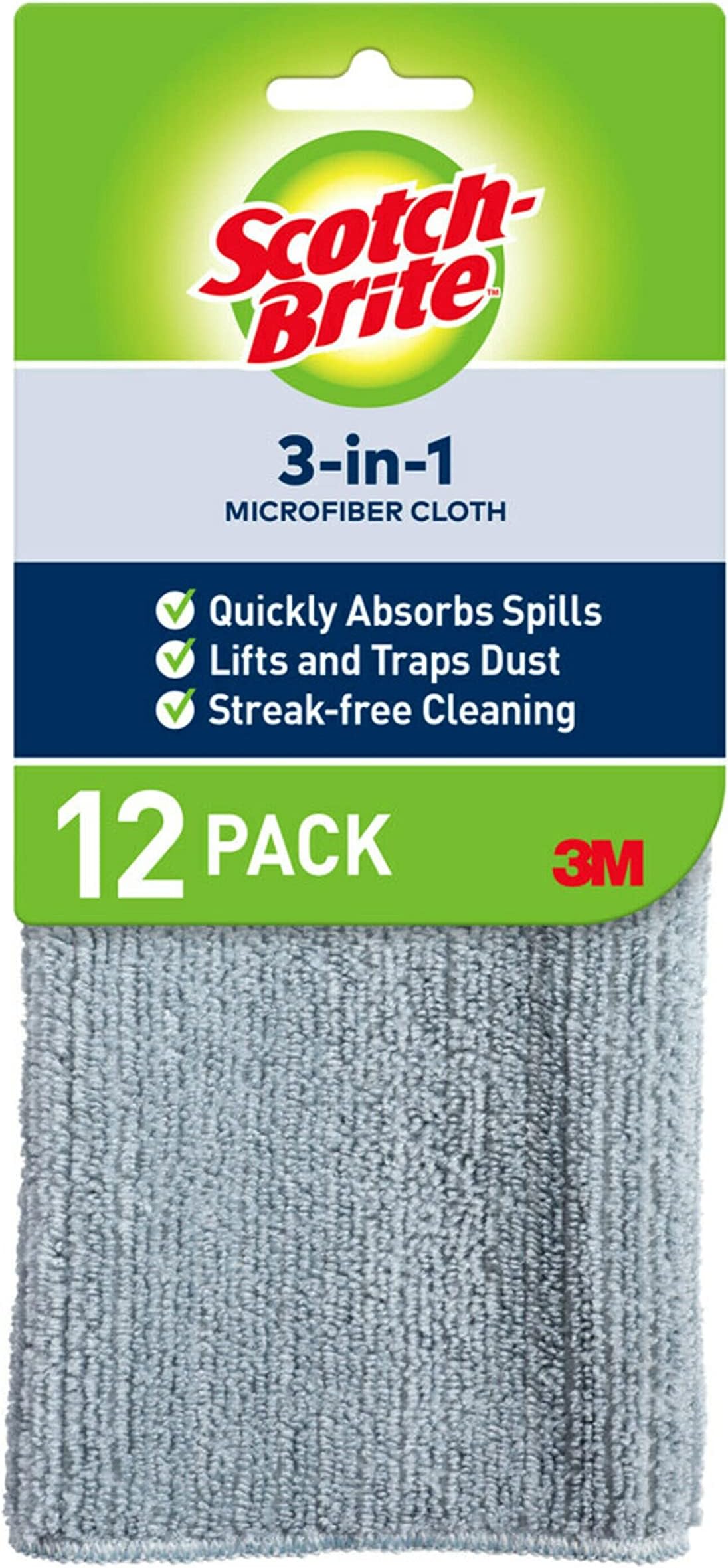 3-in-1 Microfiber Kitchen Cloth, Streak-Free Cleaning, Pack of 12