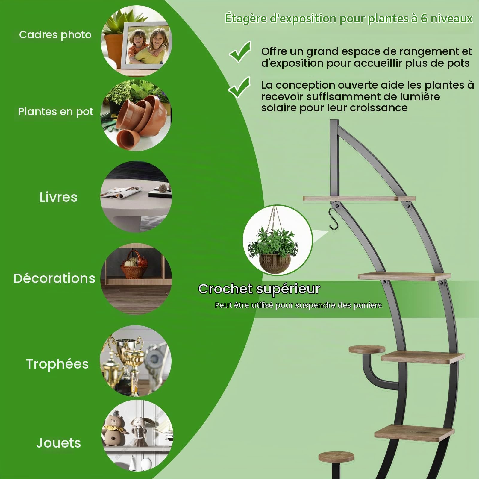 KOMFOTTEU Support Plantes 7 Niveaux, Intérieur & Extérieur, 2, Noir