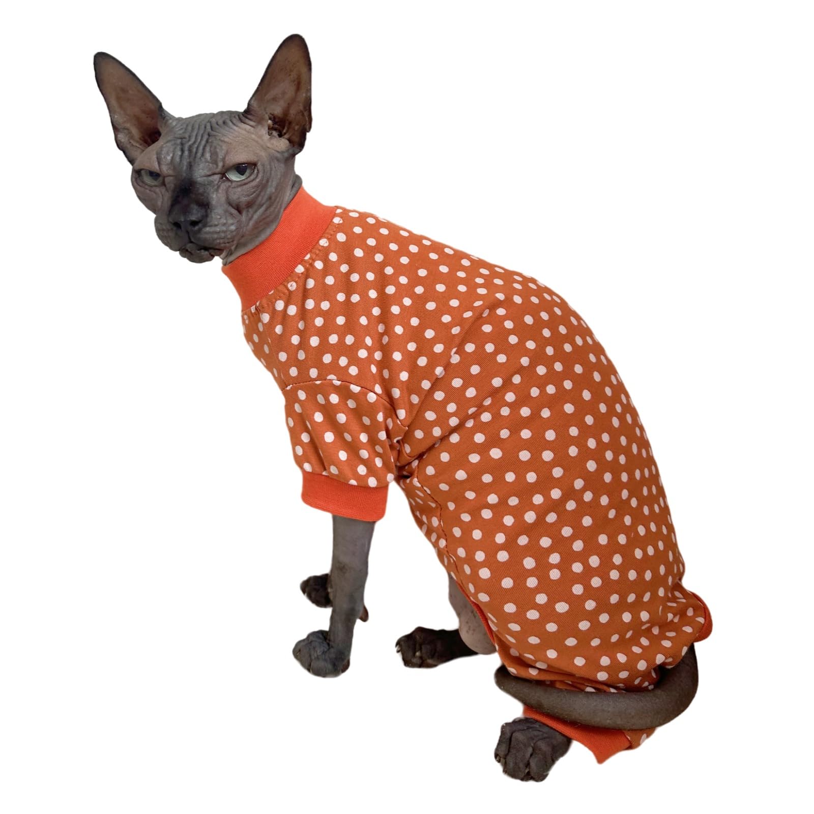 Sphynx Cat Four Leg Cotton Pajamas Elastic Pet Clothes for Hairless Cats Surgery Recovery Suit Undershirt Thermal Clothes for Sphynx, Devon, Cornish (