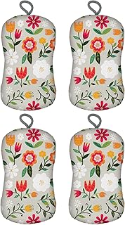 MU kitchen | Sponge for Dishes and Household Cleaning | Quick-Drying Microfiber Print and a Durable Non-Scratch Scrub Pad for Pots and Pans | Machine Washable and Reusable | Set of 4 | Retro Floral