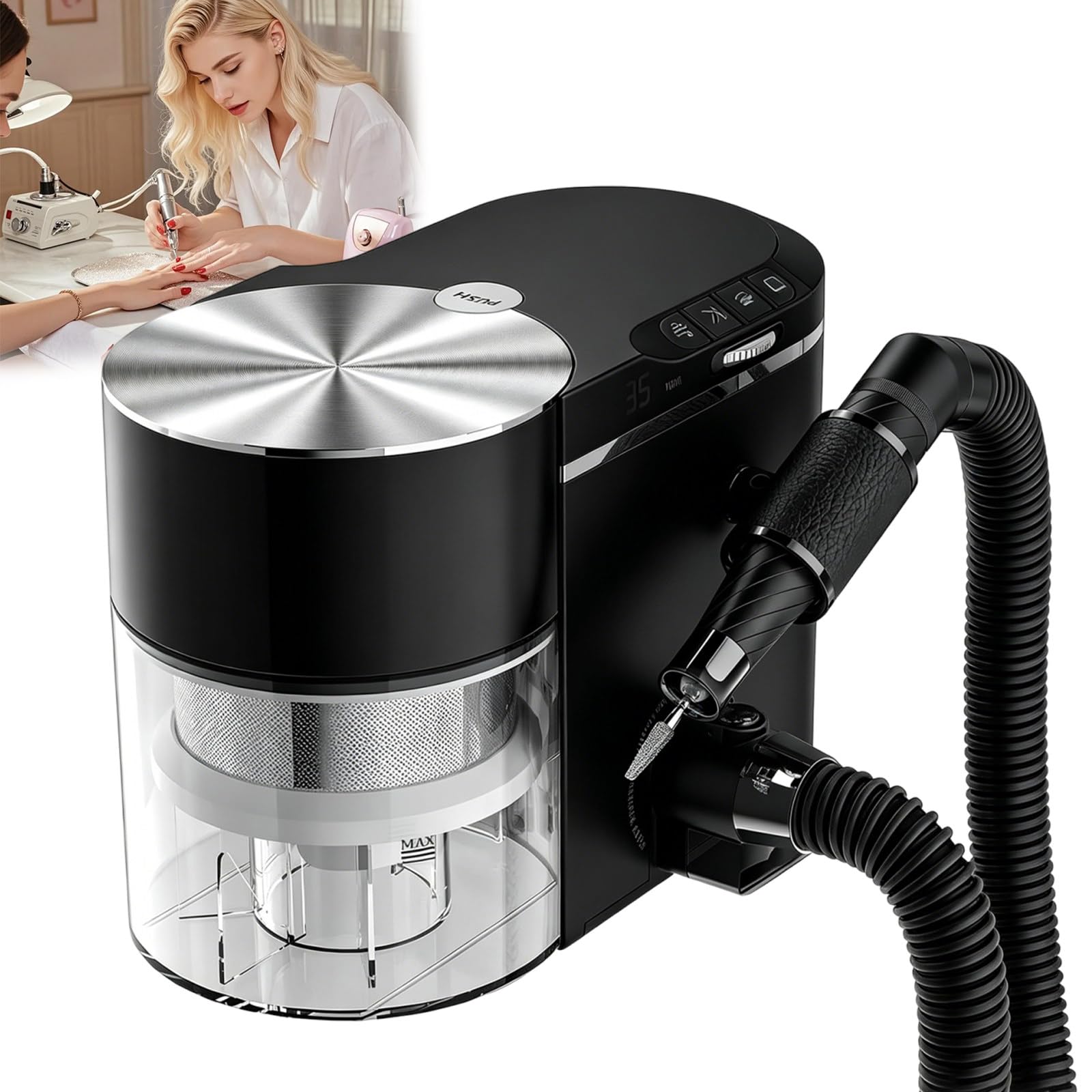 Sunseota Professional Nail Dust Collector with Nail Drill, Electric Nail Drill Nail Dust Collector,Built-in Vacuum, with 4-Button Control, Powerful Suction for a Dust-Anti Manicure Workspace Black