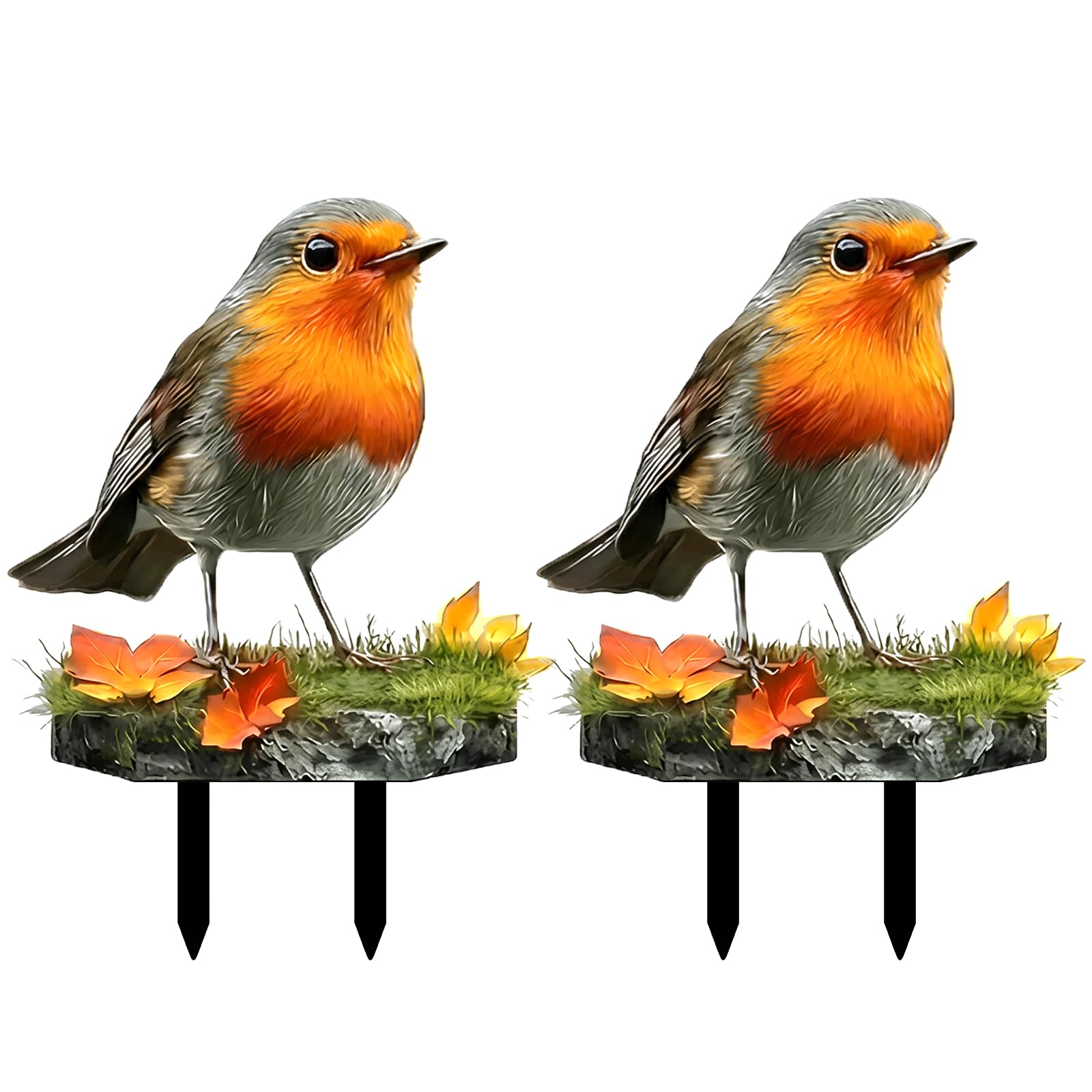 Orsefeliy 2Pcs Robin Garden Stakes Set, Vivid Robin Garden Ornaments Outdoor, Bird Figurine Gardens Stakes Decorative Accent, Acrylic Birds Ornament for Lawns, Pathways and Flowerpot — image 1
