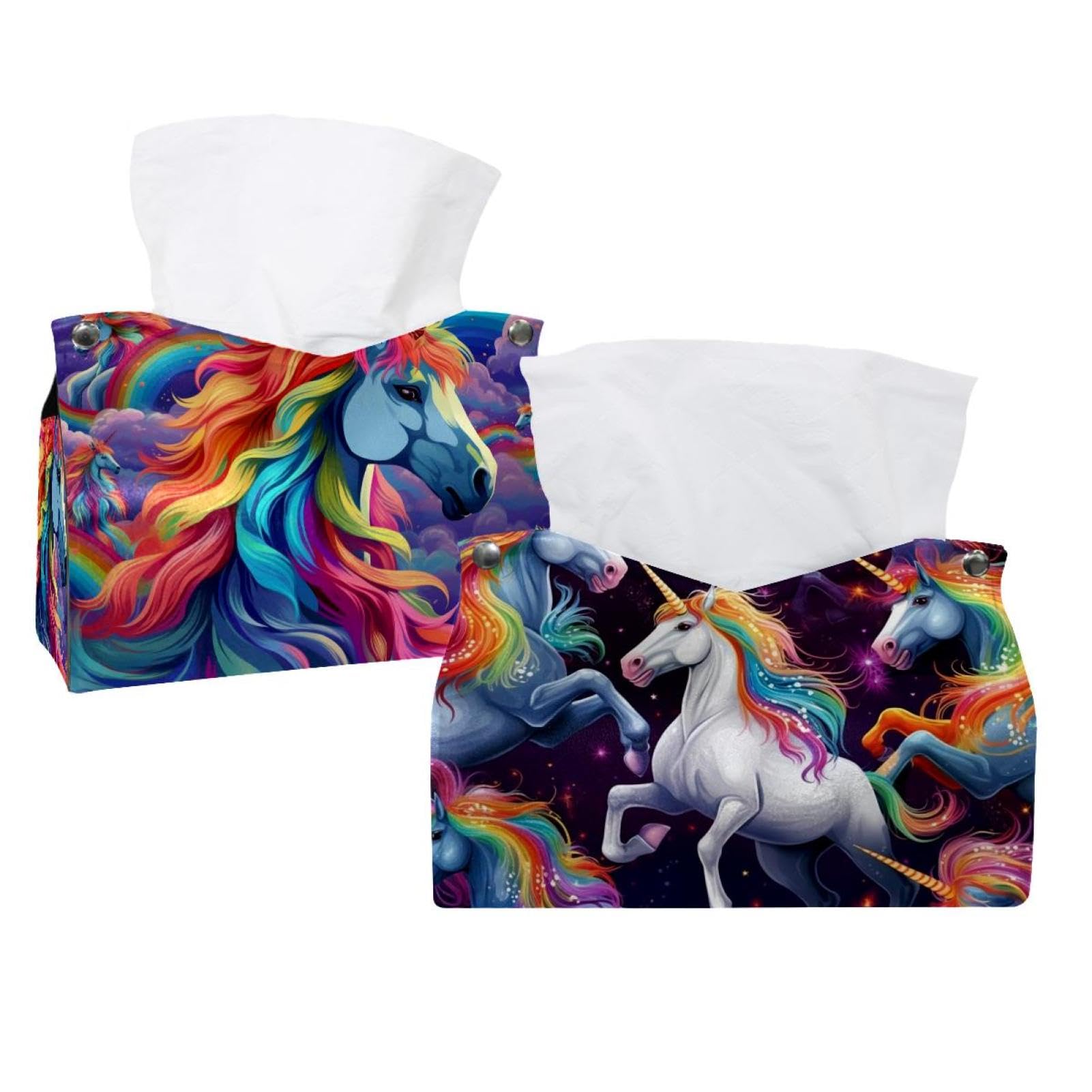 Boîte à mouchoirs licorne en cuir pour voiture et salle de bain