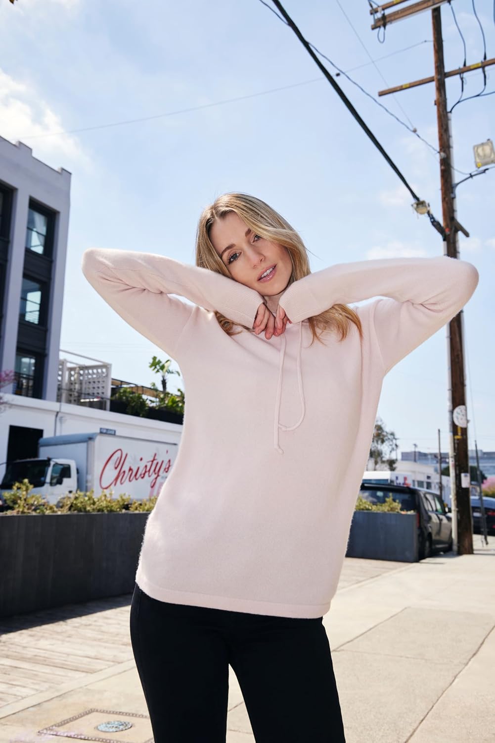 BEYOND FASHION Women's 100% Pure Cashmere Hoodie Sweater Solid Color Long Sleeve Heavenly Soft - Image 7