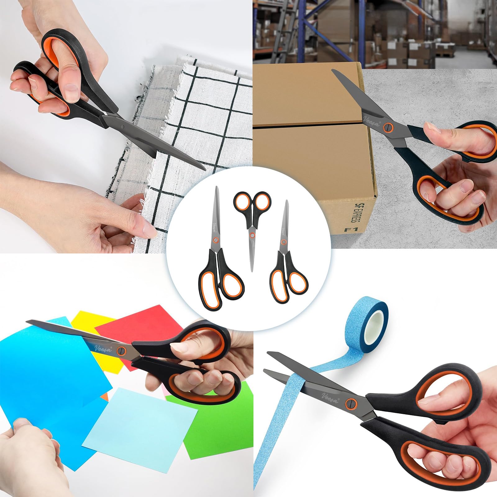 Schere, Titanbeschichtete Antihaft-Schere (21,6 cm, 19,1 cm, 14 cm), Komfortgriff, Allzweck-Schneidewerkzeuge für Büro, Handwerk, Nähen, 3 Stück
