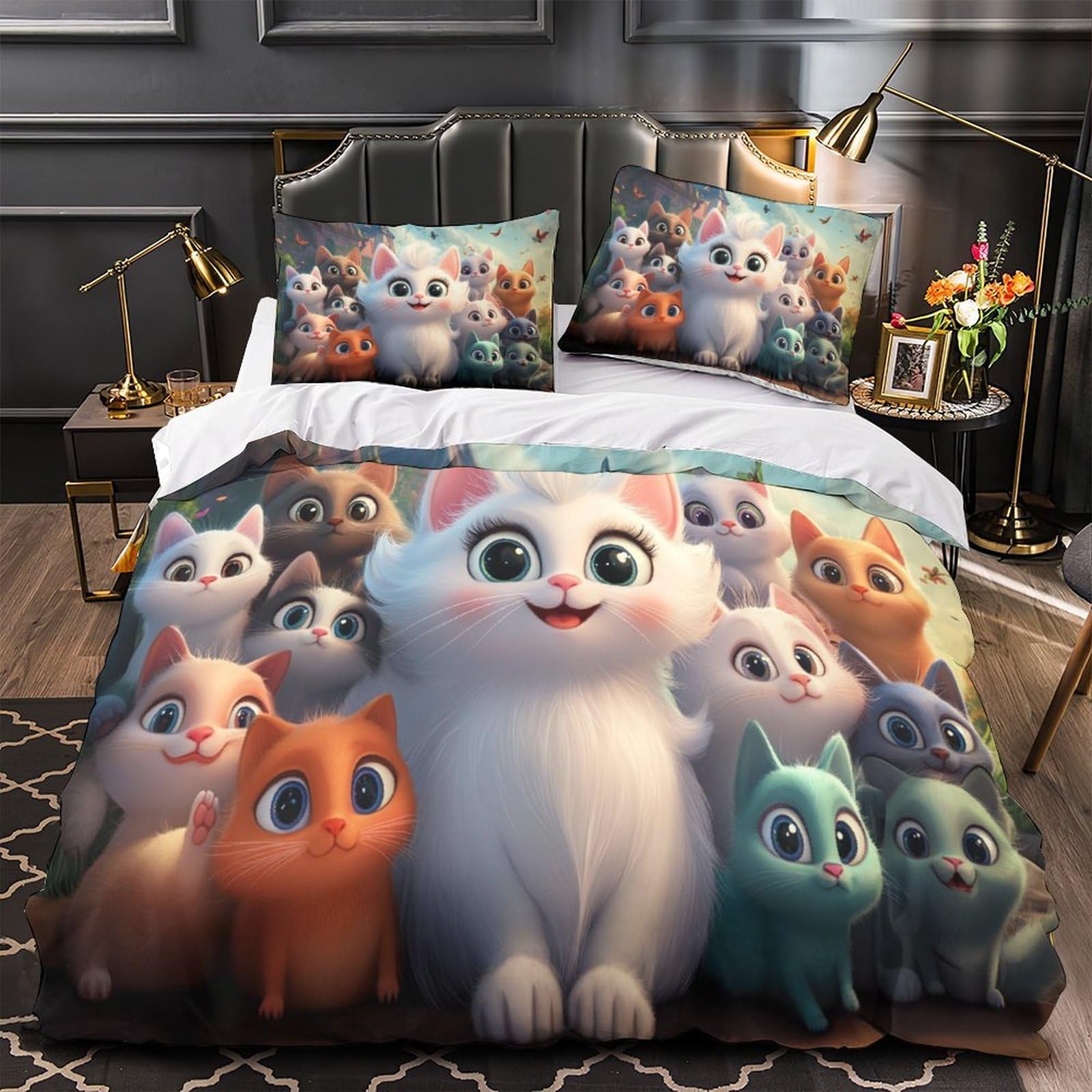 Housse de couette chaton cadeau parure de lit double 200x200 imprimé 3D chaton mignon pour garçon