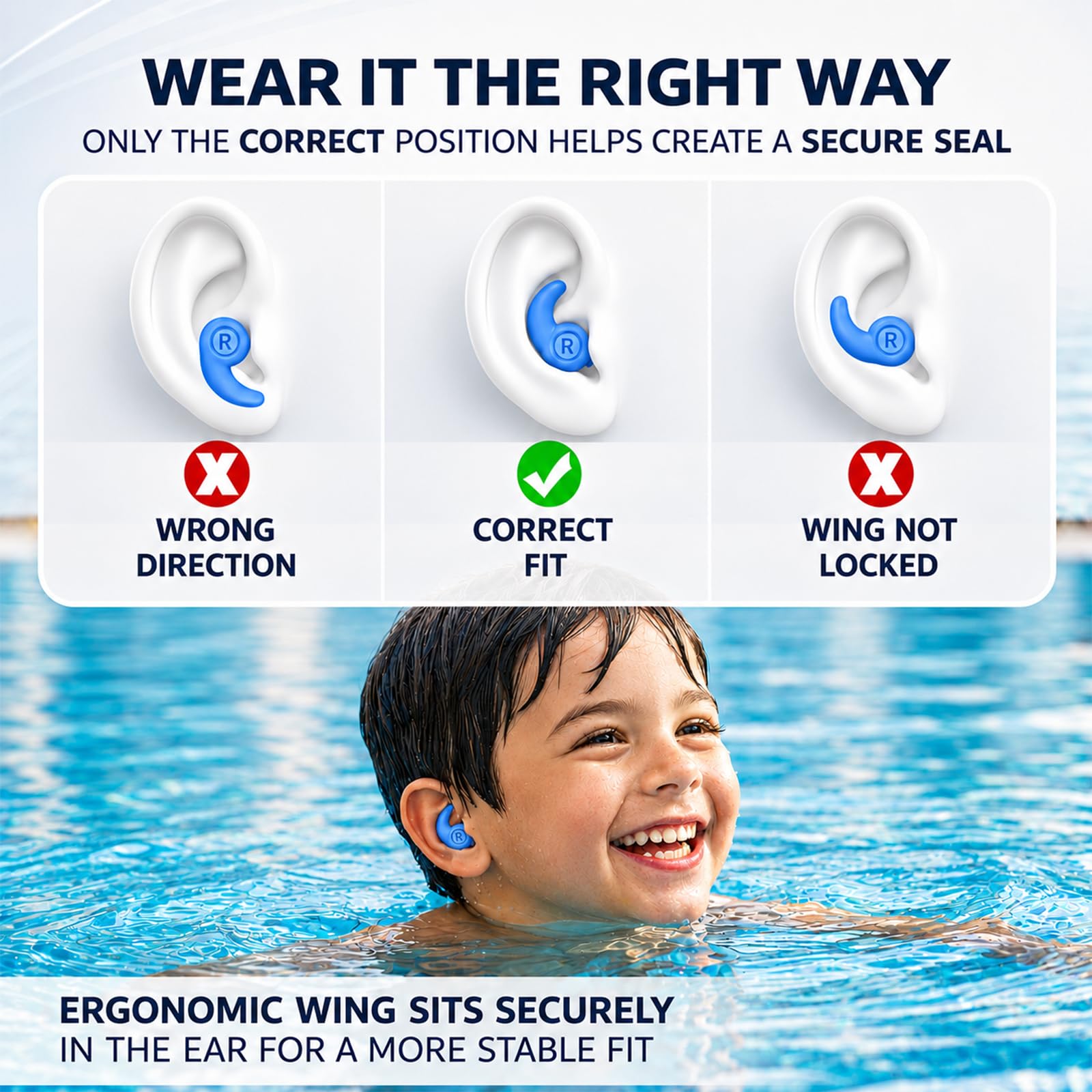 Bouchons d’Oreille Enfant Natation 4 Paires Étanches Silicone Réutilisable Protection Piscine Douche