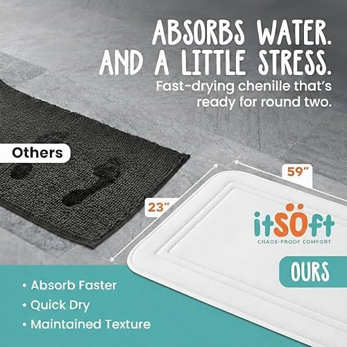 Miniatura 3 de ITSOFT Tapete de baño de espuma viscoelástica de 59x23, antideslizante, lavable a máquina, tapetes de secado rápido y absorbente, tapetes de baño