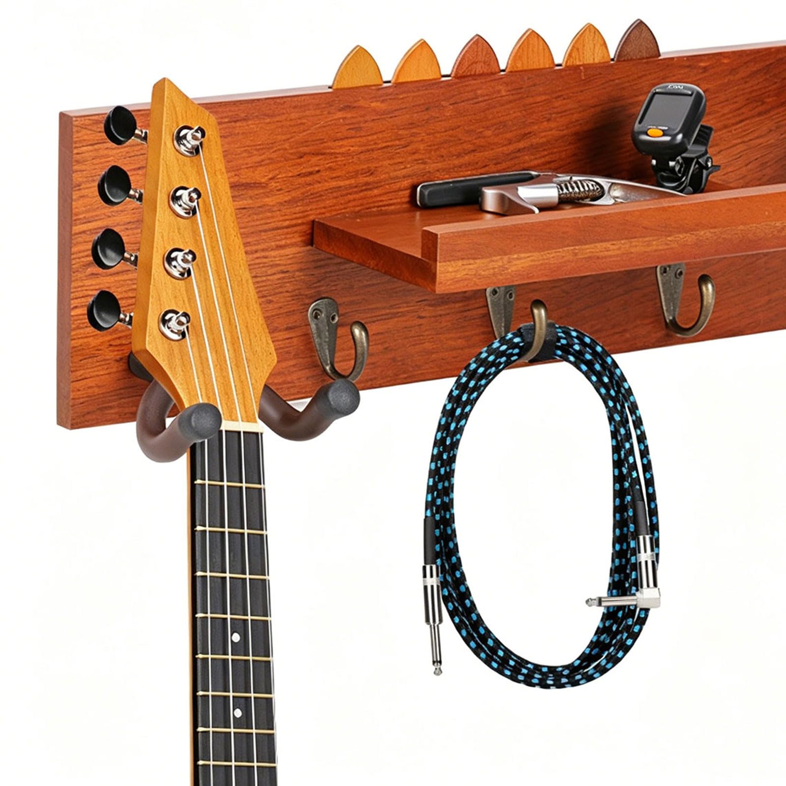 Wandmontierter Halter, benutzerfreundliche Holztextur mit weicher Schutzpolsterung, Ukulelen-Aufbewahrungshaken für verschiedene Gitarren, wandmontierter Gitarrenständer