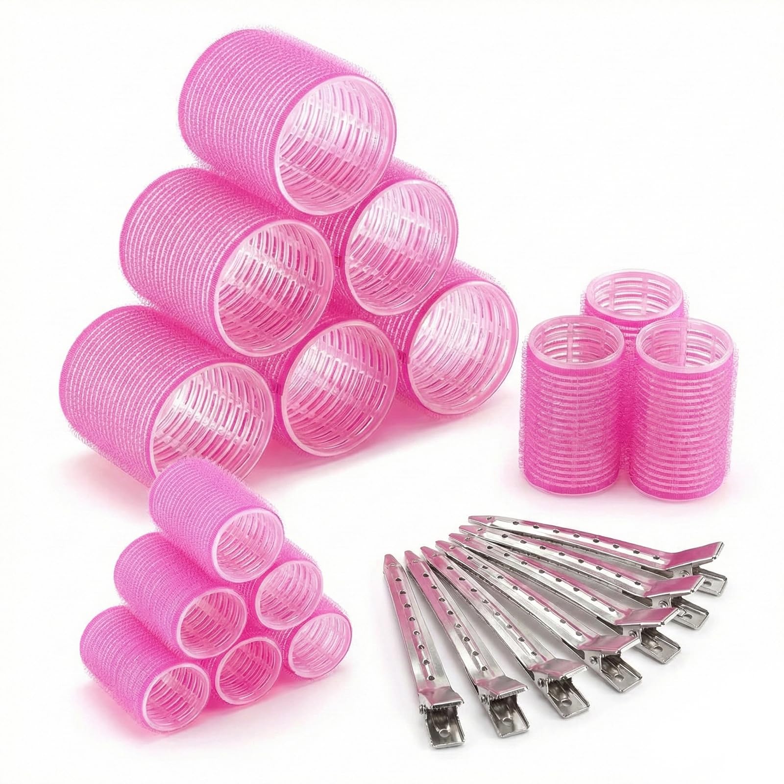 Bigodini Grandi Set 28 Pezzi Autoadesivi Non Riscaldati con 10 Fermagli per Capelli Di Diverse Lunghezze Rosa