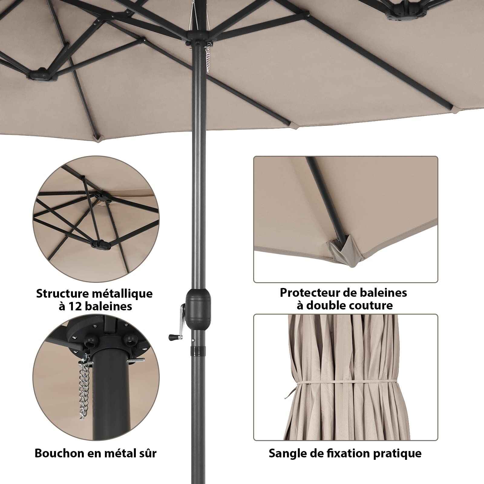 Parasol Jardin XXL Double Face – 426x260 Cm, 10 Côtes, Manivelle | Ombre Large Pour Terrasse, Piscine, Café