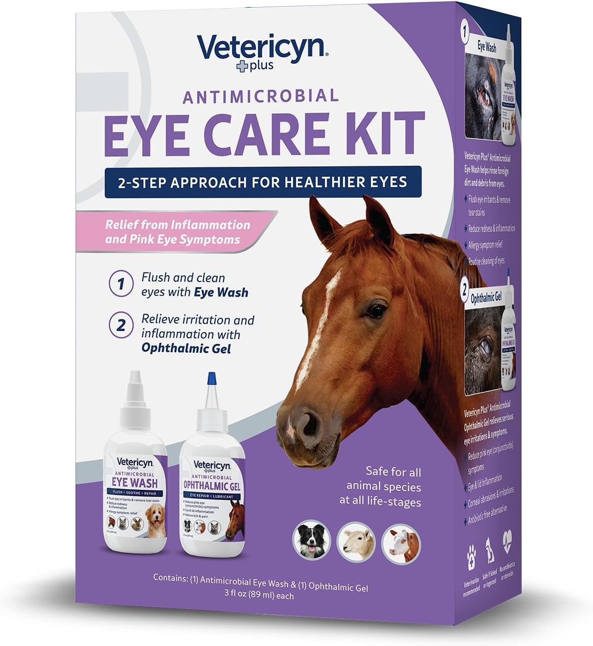 Plus Dog and Cat Eye Care | Flush and Soothe Eye Irritations, Dog Tear Stain Cleaner, Safe for All Animals. (Eye Care Kit)