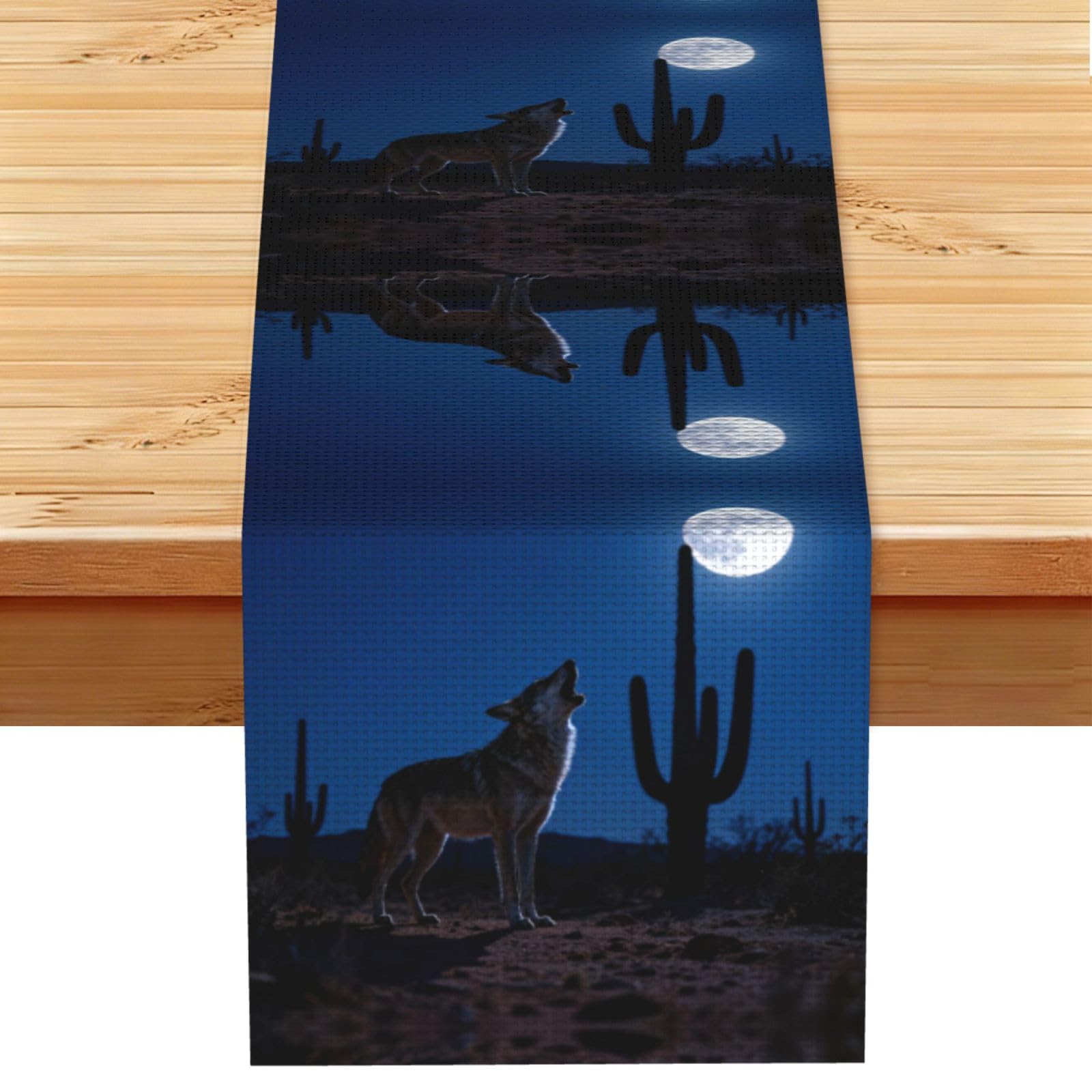 Coyote Howl Moon Linen Look Table Runner 13x72-Wrinkle Resistant Farmhouse Style for Dining Table Decor