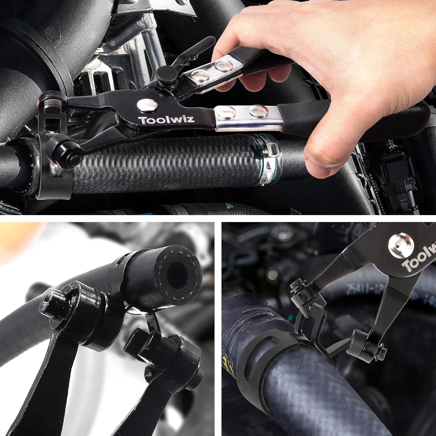 Hose Clamp Pliers Heavy Duty Hose Clamp Tool with Locking Device and Non-Slip Handle Removal and Installation Tool for Ring-Type and Flat-Band Hose Clamps (Black)
