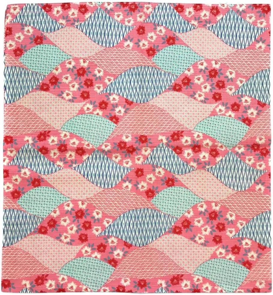 Honjien Furoshiki Traditional Japanese Fabric - Wrapping Cloth - Extra Large 39 x 39 inches, 100% Cotton, Made in Japan [Wave Pattern Red]