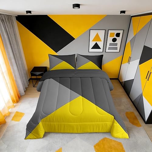 Miniatura 11 de Erosebridal - Juego de edredón con rayas rojas y negras tamaño Queen, juego de ropa de cama con diseño geométrico y estampado de patchwork en blanco