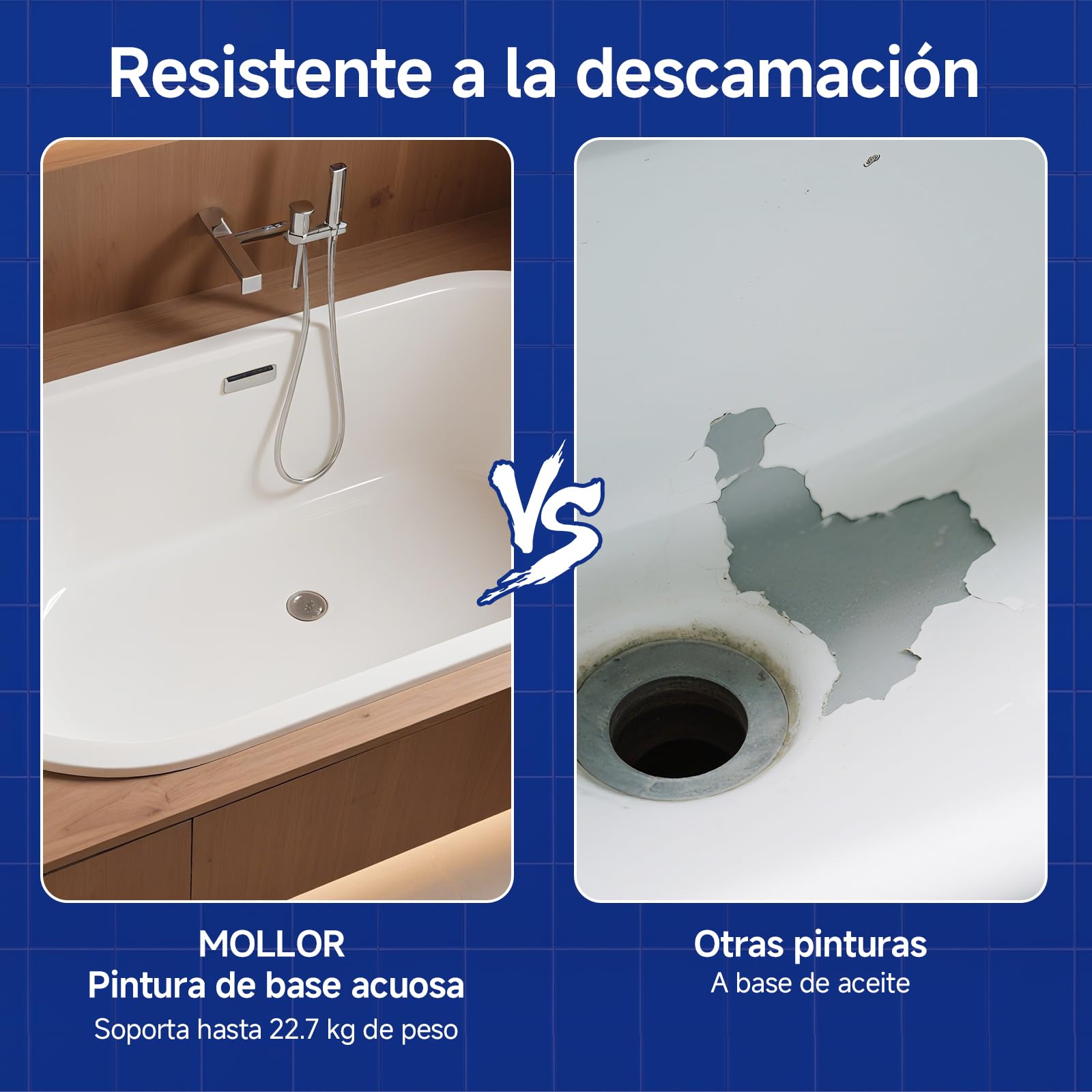 Kit de renovación bañeras y azulejos con herramientas, 35oz pintura blanca water-based, bajo olor, DIY, fácil uso, semi-brillante, 4.6-5.5m²
