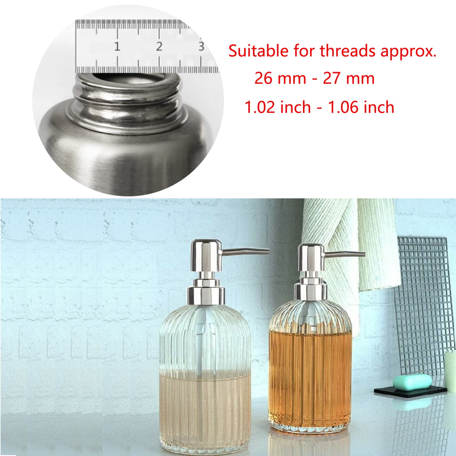 Soap Dispenser Lids Stainless Steel Lotion Dispenser Pumps Head Replacement Spare for Standard 8oz/16oz Boston Round 28/400 Thread Neck Bottles,Perfect for Dish Soap,Conditioner,Shampoo,2 Pack - Image 4