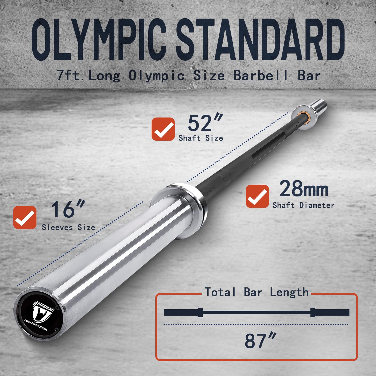 HUISHENG 45 lb Olympic Barbell 1000lbs Capacity,7ft Barbell 20KG Bar 2 Inch for Weightlifting,Olympic Bar for Squats, Deadlifts, Presses, Rows,Curls,Olympic Weight Bars for lifting