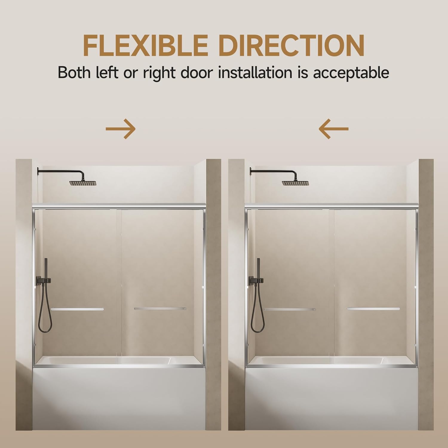 KEIKI Bathtub Shower Door, 60" W x 57" H Aluminum Frame Double Sliding Shower Door with 1/4" (6MM) Clear Nano-Coated Tempered Glass, Dual Stainless Steel Handles, Chrome