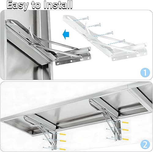 Miniatura 8 de Estante plegable de concesión de 96 x 12 pulgadas, ventana desplegable de servicio de concesión, estante plegable de acero inoxidable para servir