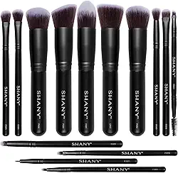 SHANY Pincéis de maquiagem – Black Bombshell – Conjunto de pincéis de 14 peças – Base em pó corretivo sombras pincéis de maquiagem – Conjunto completo de pincéis de maquiagem Kabuki em preto - 14