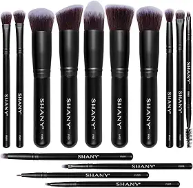 SHANY Pincéis de maquiagem – Black Bombshell – Conjunto de pincéis de 14 peças – Base em pó corretivo sombras pincéis de maquiagem – Conjunto completo de pincéis de maquiagem Kabuki em preto - 14