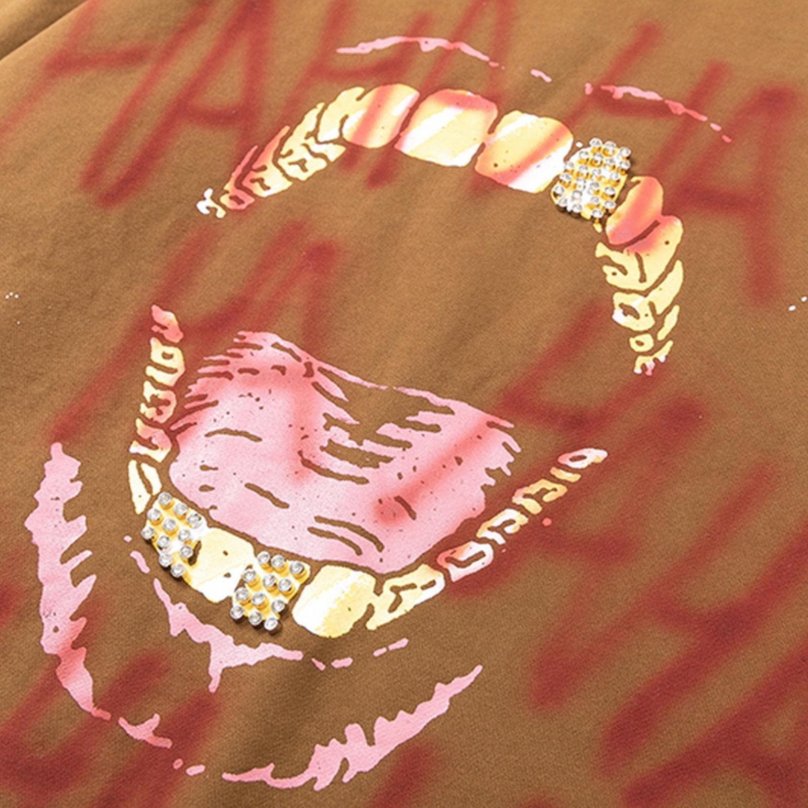 Graffiti Lettera Denti Stampa Vintage Felpa Streetwear Grunge Hip Hop Pullover Allentato Cotone Punk Gotico Top
