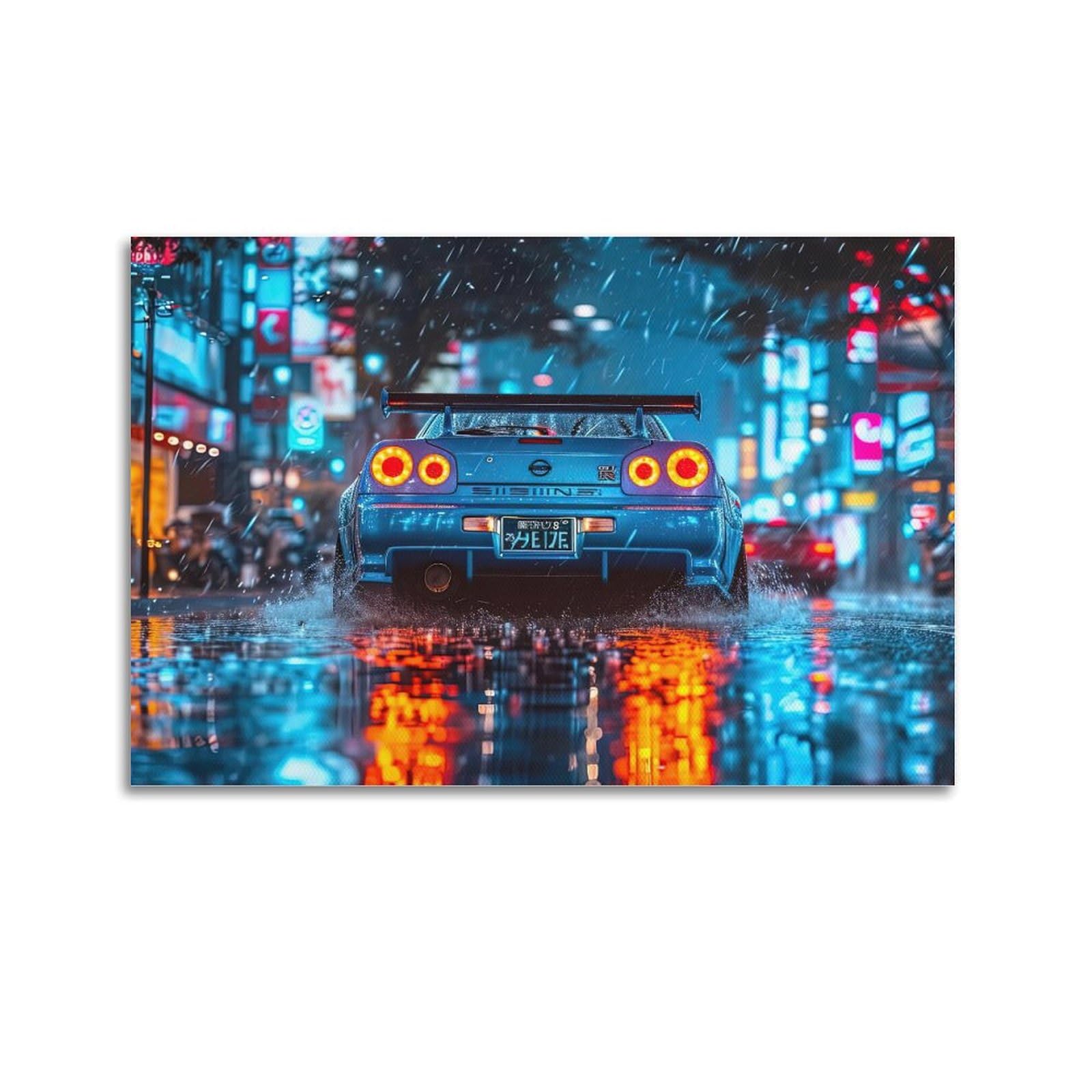 Yrnq Unframe-Style Jdm Racing Car Poster For Gtr R34 Skyline Blue Street Sport Car Decorative Painting Canvas Wall Artworks Picture 16X24inch(40X60cm)