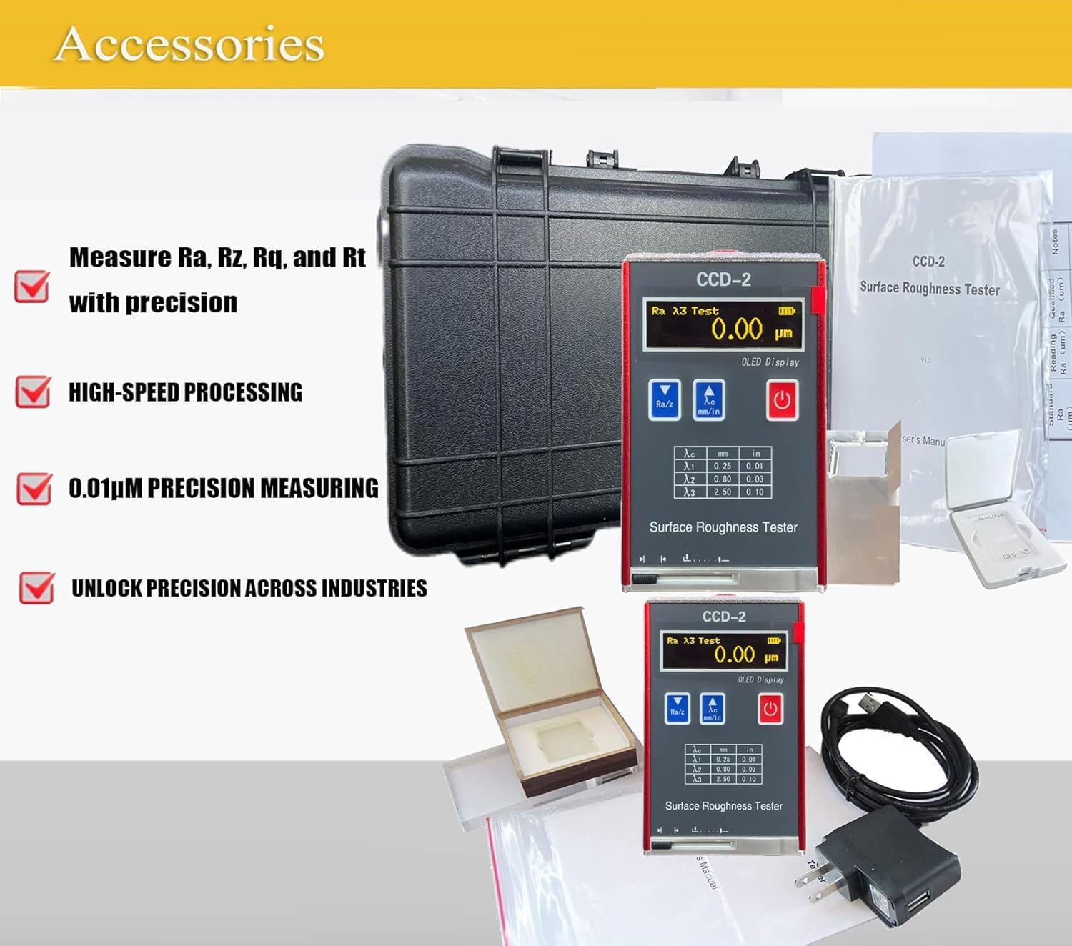High Accuracy Surface Roughness Tester Surface Profilometer Machine with USB Data Output Ra 0.05 to 15.0um Rz 0.1 to 50um Real-time Monitor