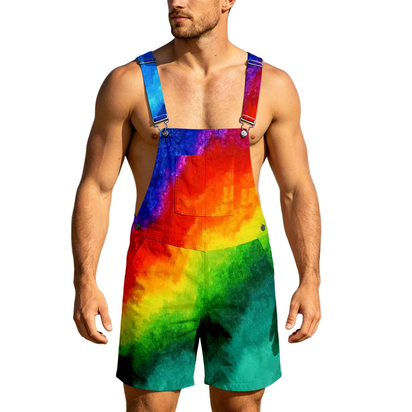 Pride Month - Salopette da uomo, vestibilità ampia, con tasche, gay LGBTQ, colorata, con spalline regolabili, abbigliamento casual per feste estive in spiaggia