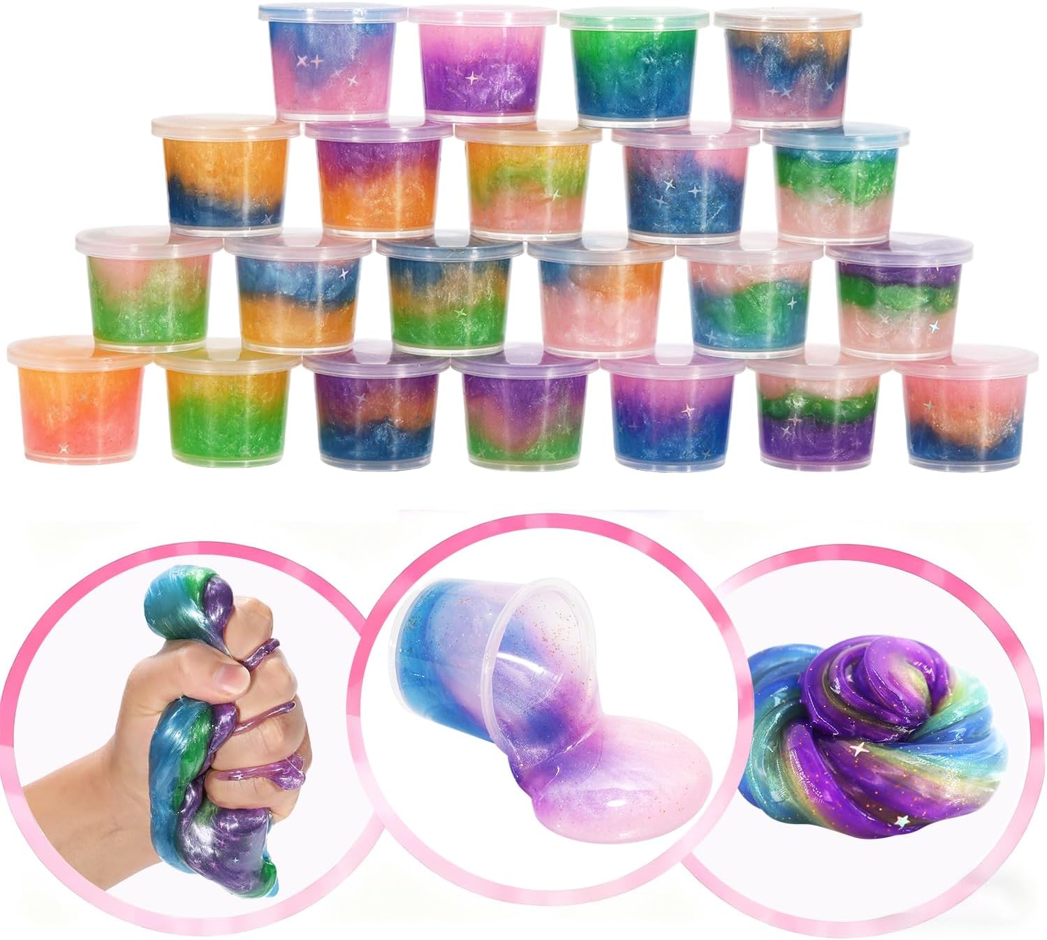 24 Packs Colorful Galaxy Slime, Stretchy & Non-Sticky,Idea Stocking Stuffers for Christmas,Party Favors, Sensory and Tactile Stimulation, Stress Relief, Educational Game, for Girls & Boys