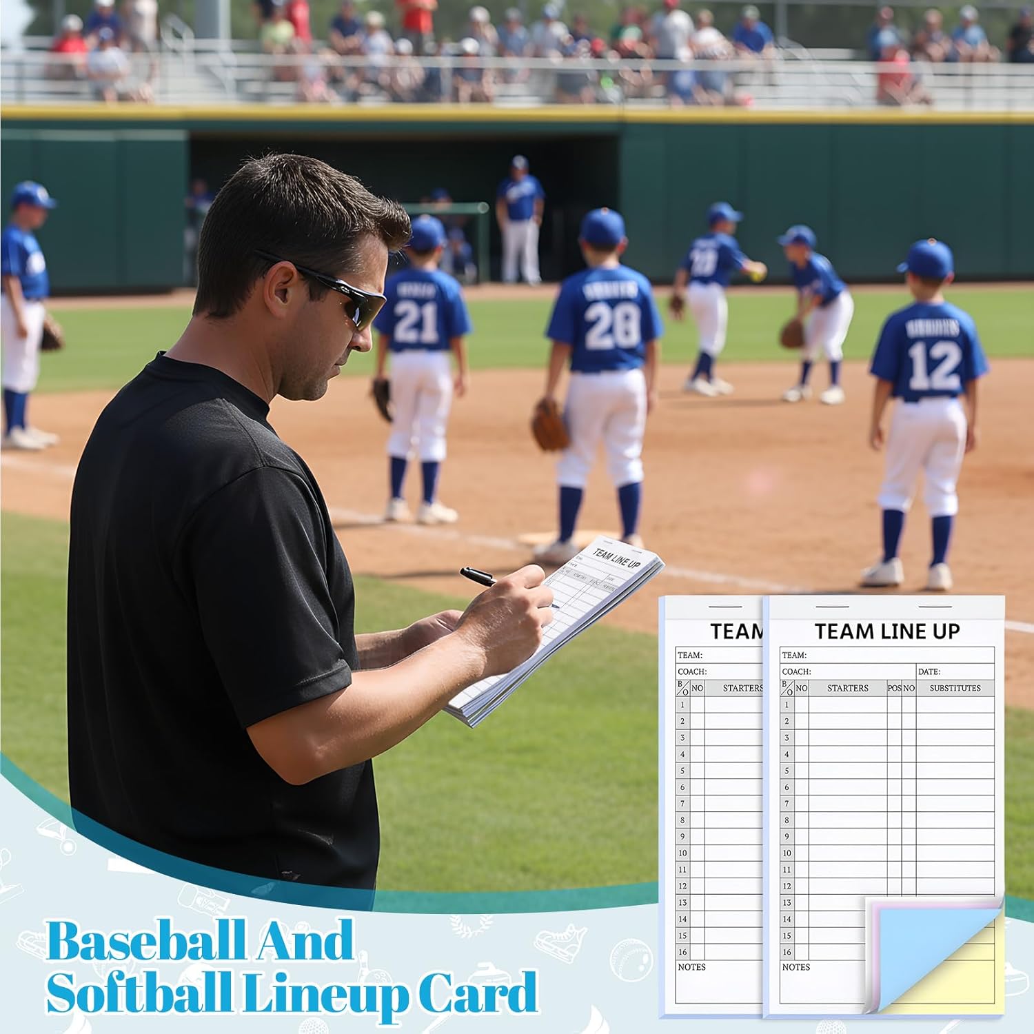 360 Sets 12 Pack Baseball Softball Lineup Cards 4 Part Carbonless Copies 30 Games with 16 Player Roster Line up Sheets with Backboard for Coaches Team Sports 4.5×8 inch Coaching Accessories