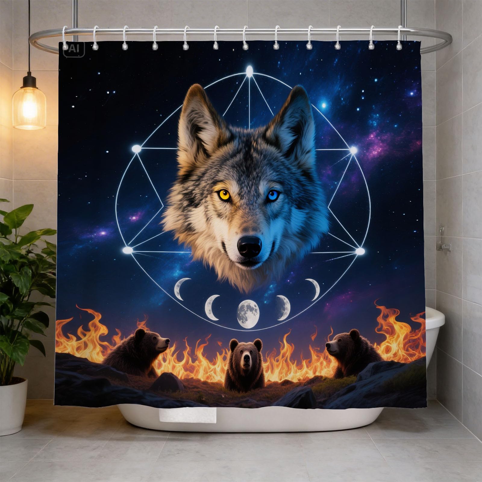 Hongduo 3D Wolf Totem Shower Curtain for Stalls Bathtubs Nordic Ethnic Bathroom Decor Shower Curtain Set Polyester Fabric Waterproof 120x180cm/48X71 Inch with Hooks