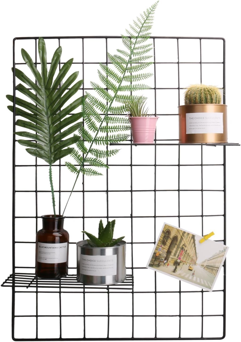Wire Metal Grid Photo Wall Panel,Haked Wall Sculptures Photo Craft Display Panel,Sculptural Frames & Holders Wall Decoration & Organization,Set Of 2 (Black, 65 x 45CM)
