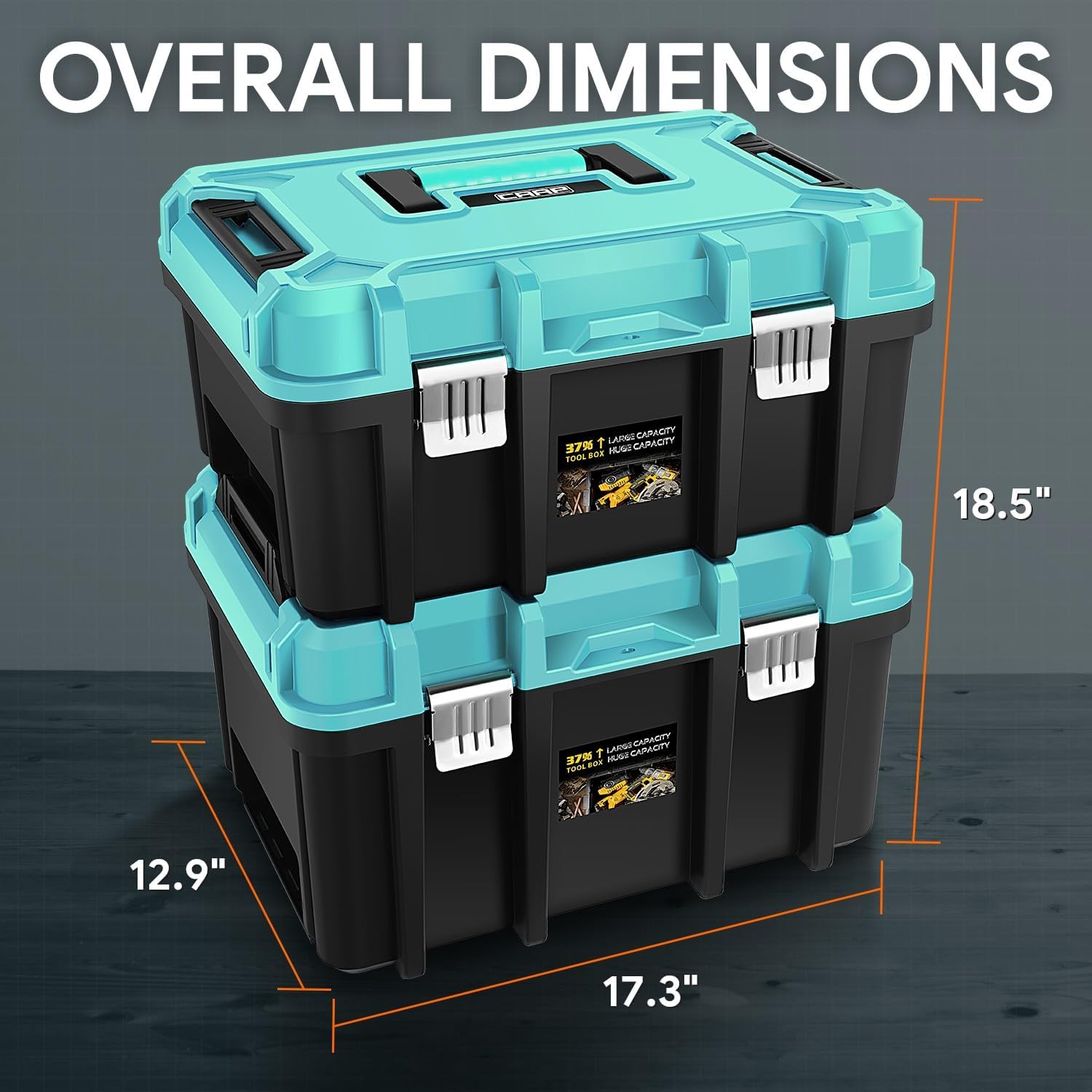 2-in-1 Garage Portable Tool Box Set with Fold-Down Non-Slip Handle & Removable Storage Trays & Tough Latches CAAP-TOLS-TBX-TB