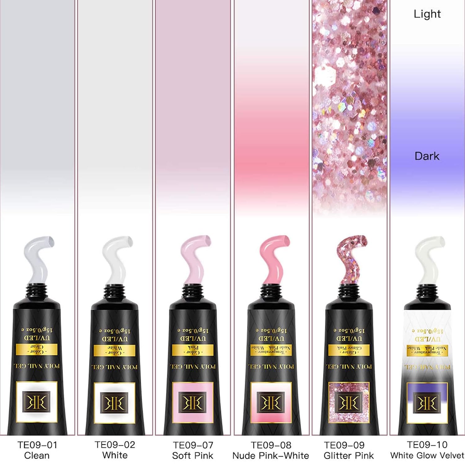RSTYLE Poly Nail Gel Kit, Nail Extension Builder Gel Kit 6 Colors Poly Nail Gel Kit with Slip Solution Top and Base Coat French Manicure Kit for Beginner DIY at Home in Gift Box