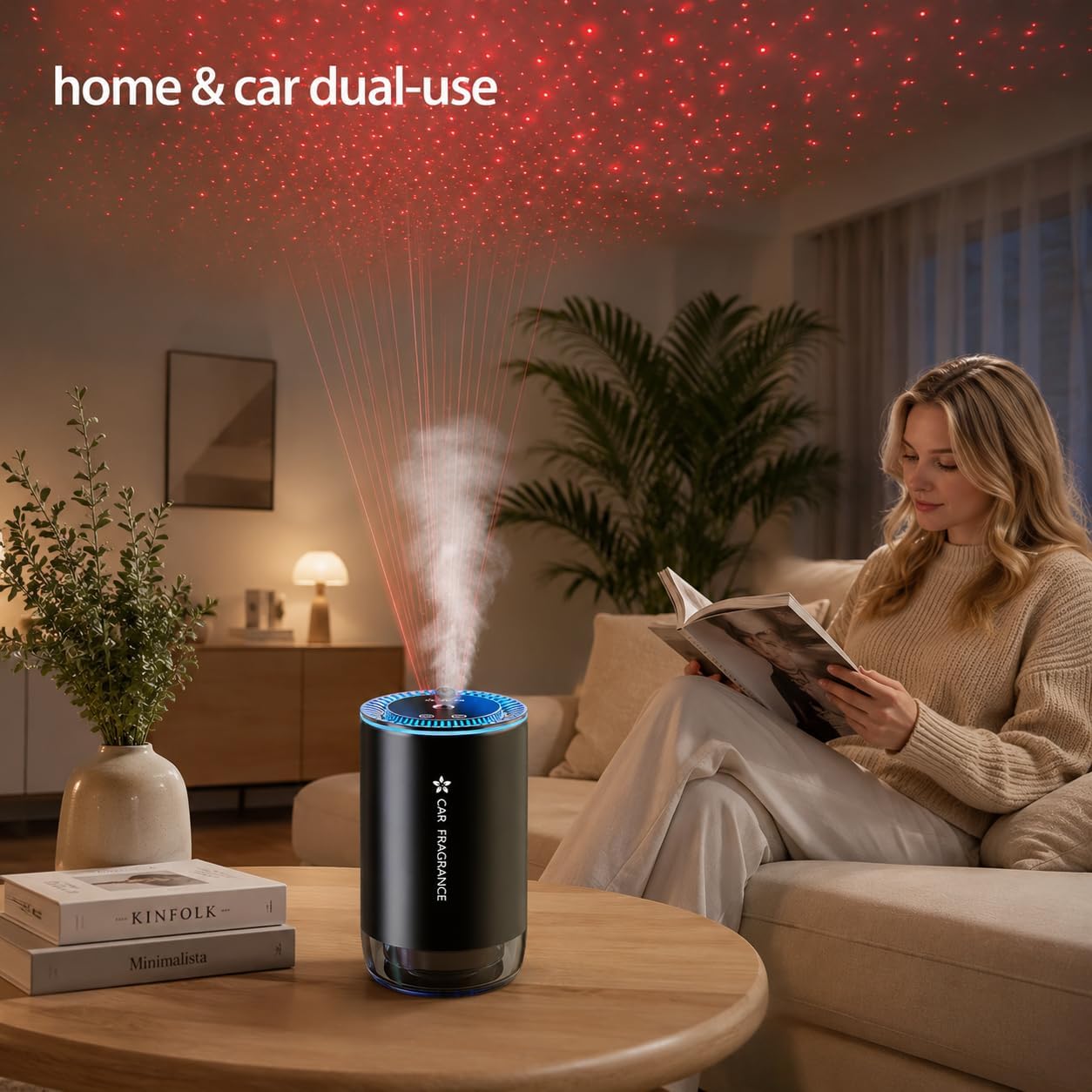 Portable Essential Oil Diffuser & Car Air Freshener, 50ml Nano Nebulizer with 3 Adjustable Levels, Built-in Battery for Home, Office, Travel, Mild Plant Perfume for All Ages（Ocean）