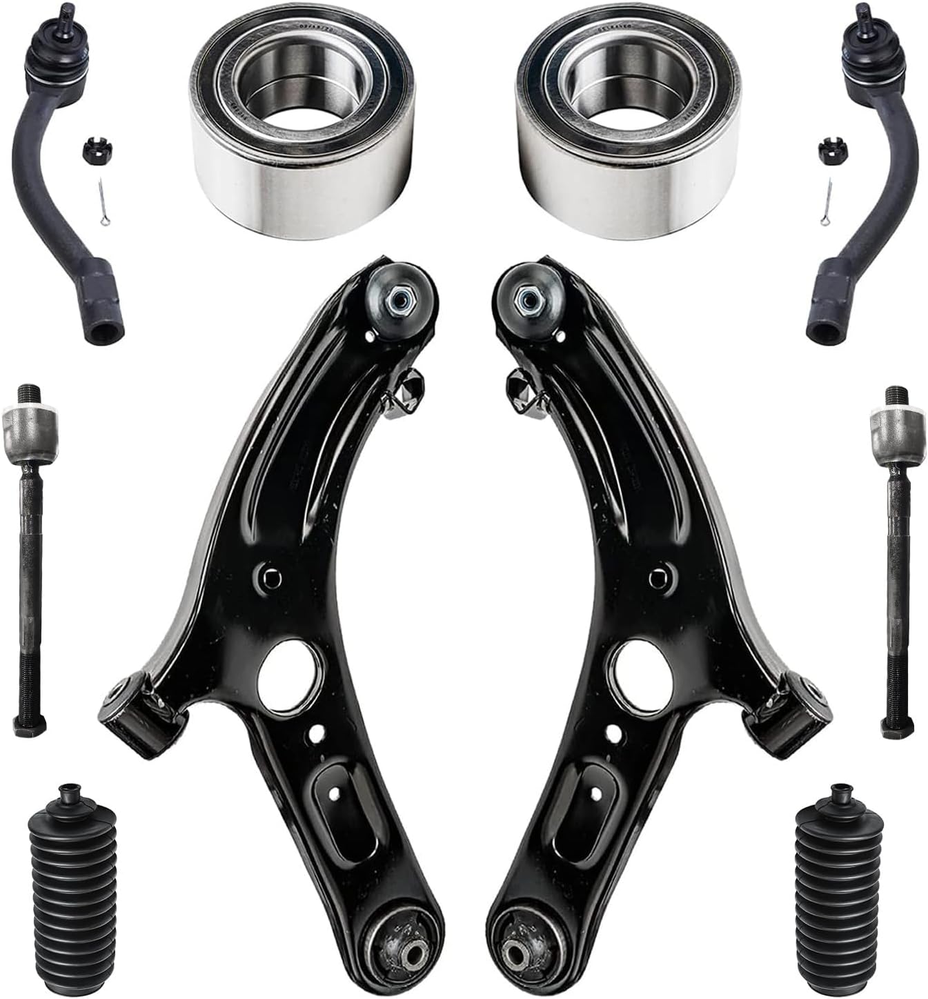 Detroit Axle - Front 10pc Control Arms Kit for Hyundai Elantra Coupe GT Veloster, 2 Wheel Bearings 2 Lower Control Arms w/Ball Joint 4 Tie Rods 2 Boots Suspension Kit Replacement