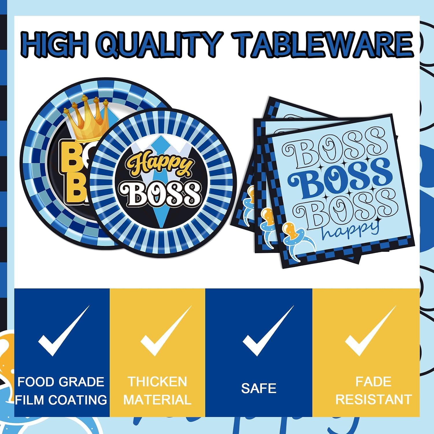Boss Birthday Party Decorations - 96 Pcs Blue Bosses Themed Decor image 3